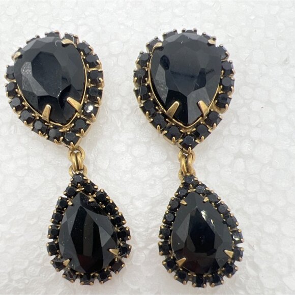 Loren Hope Dangle Earrings Black Abba Crystal Teardrop Chandelier Gold-Tone - Picture 5 of 8